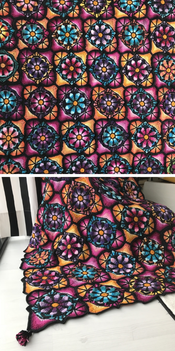 Stained Glass Flowers Blanket Free Crochet Patterns