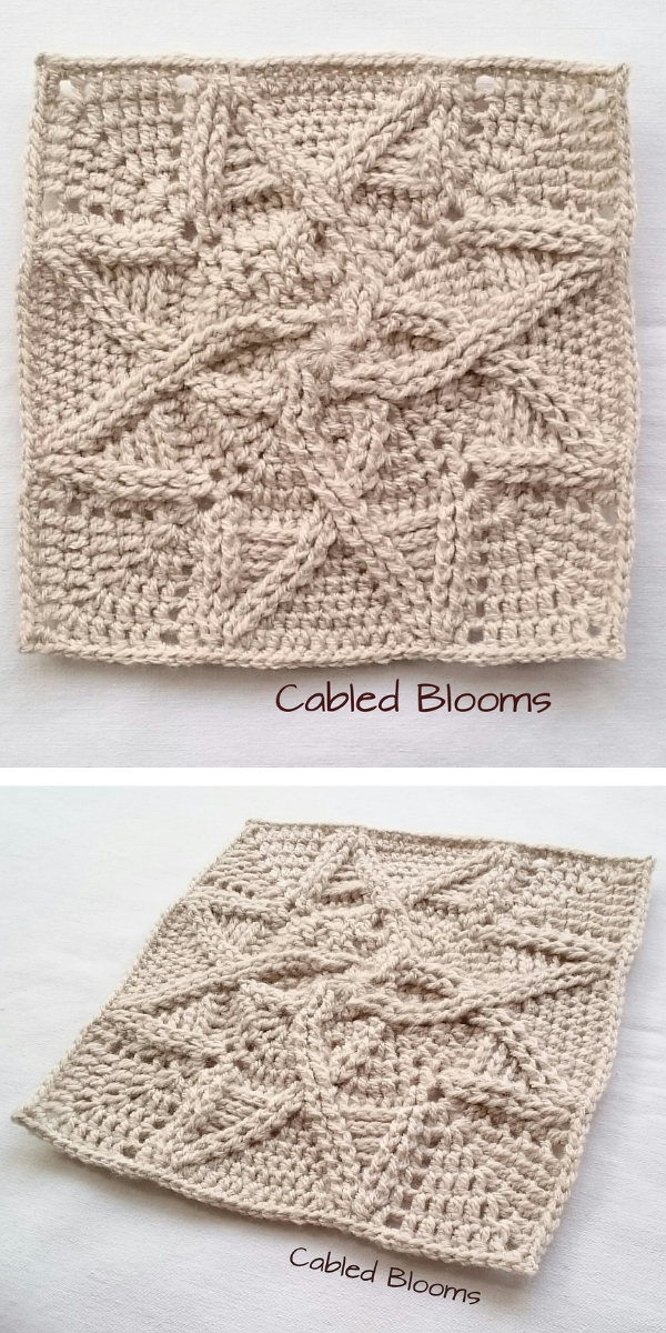 Cabled Blooms Afghan Square Free Crochet Pattern