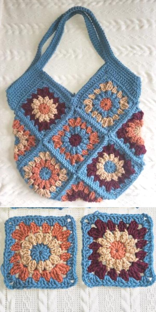 free crochet Granny Square Tote Bag pattern