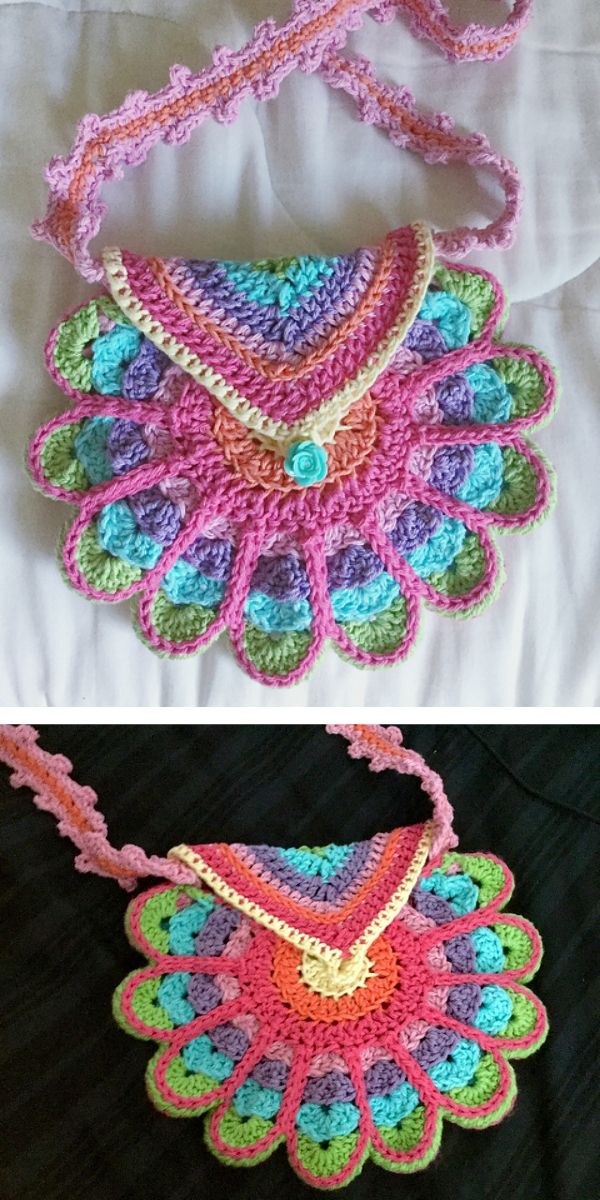 free crochet pattern: Peacock Tail Bags