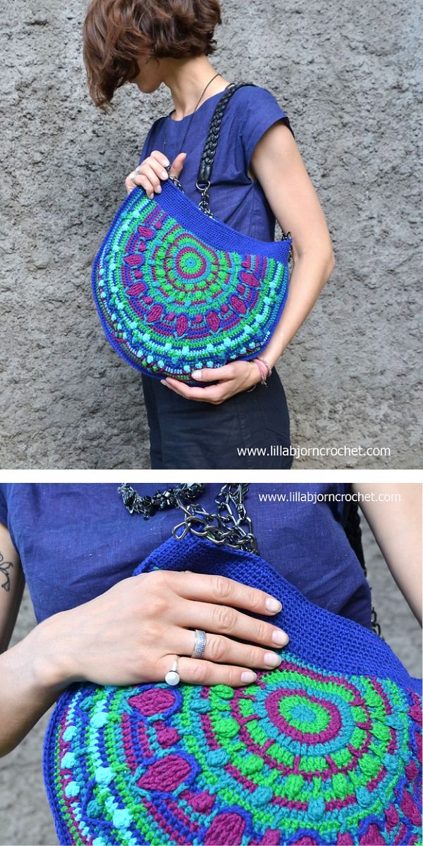 free crochet pattern: Peacock Tail Bags