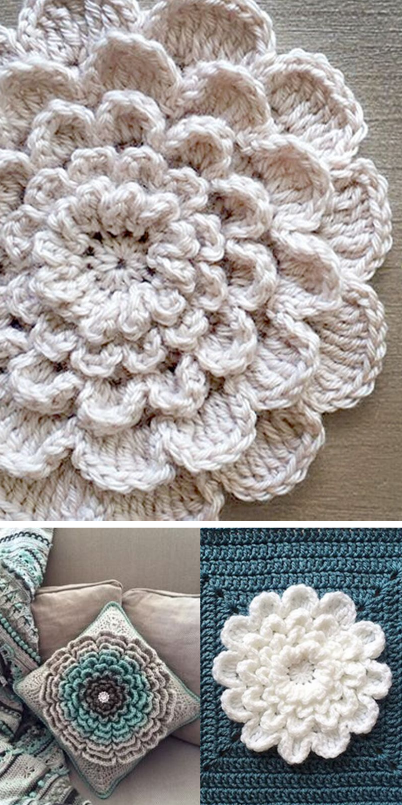 white crochet 3d flower