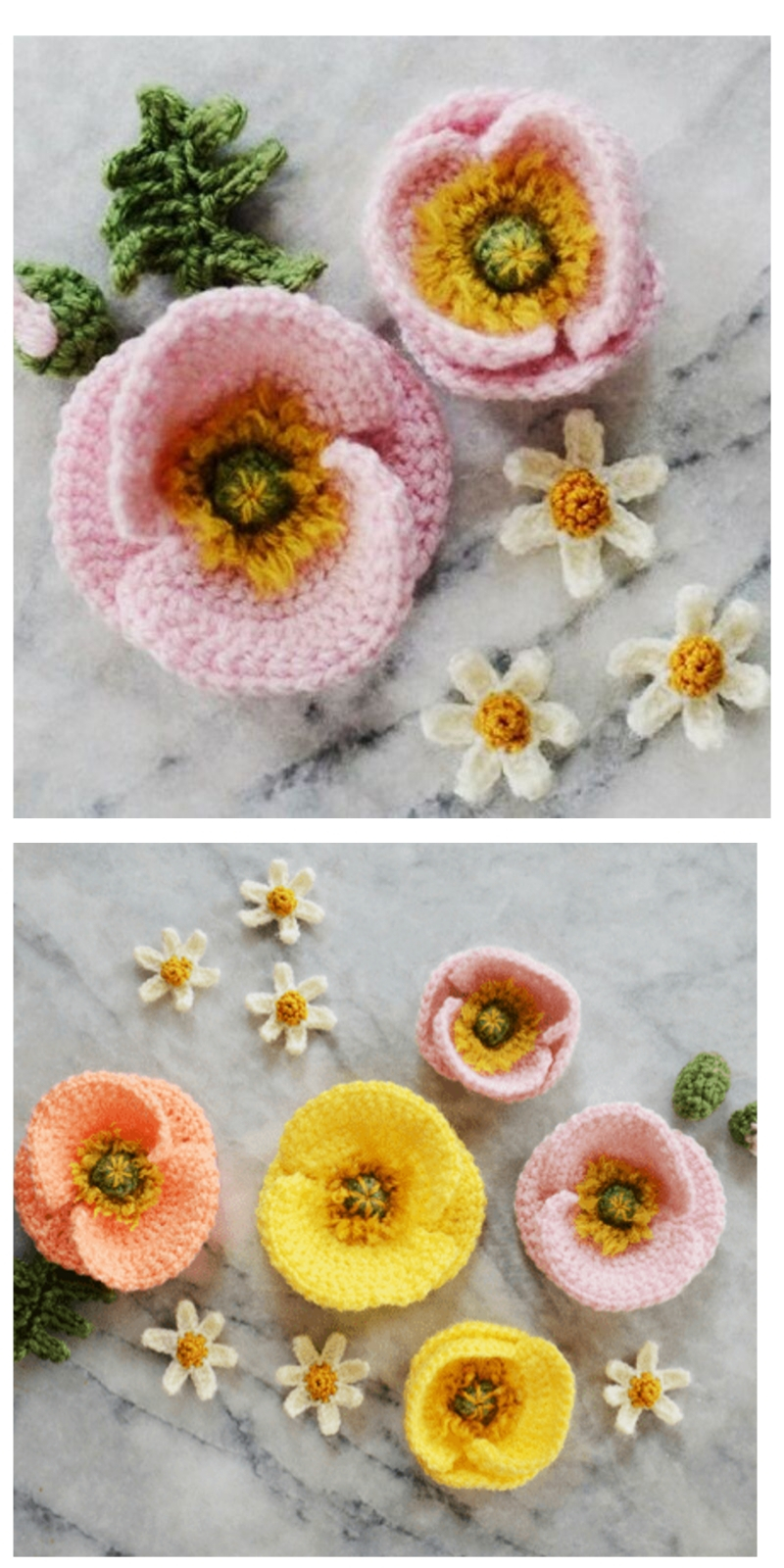 pink crochet poppy flowers