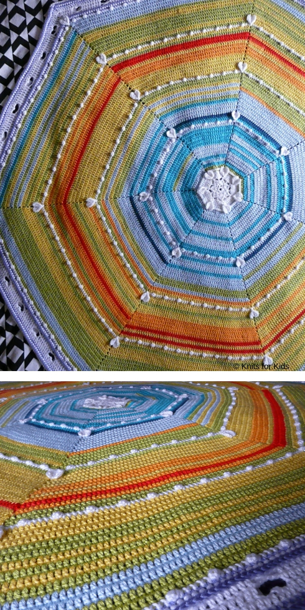 colorful round blanket laying on the table