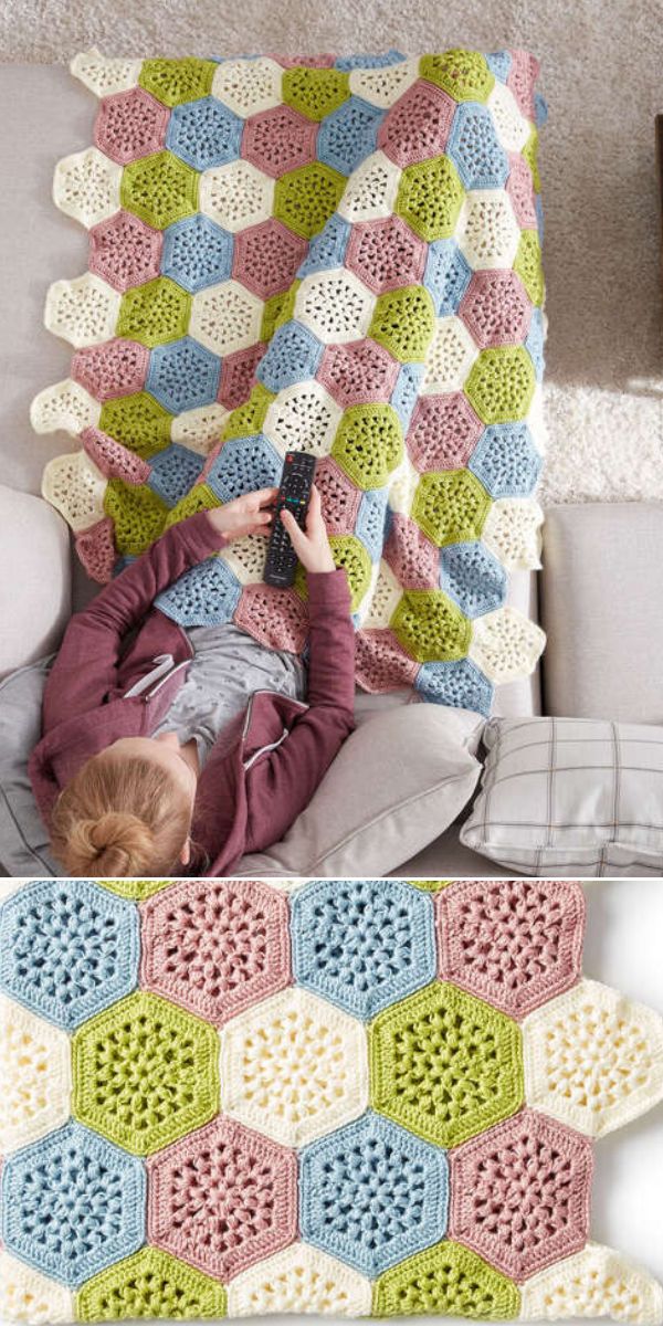 free crochet Hexagon Afghan pattern