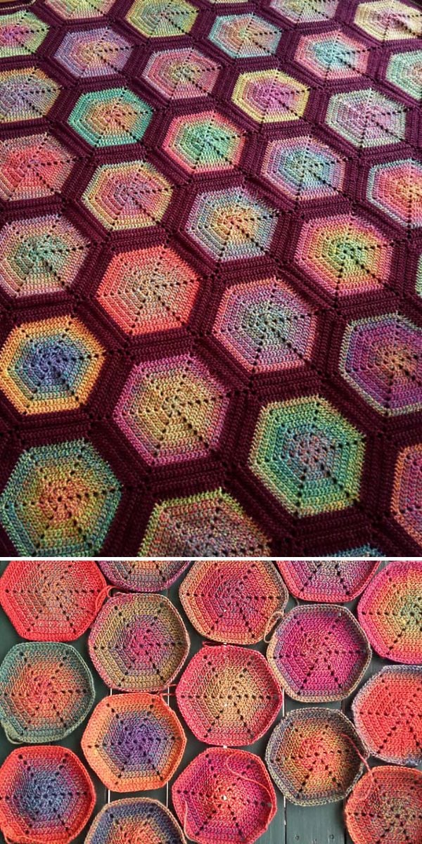 hexagon blanket free crochet pattern