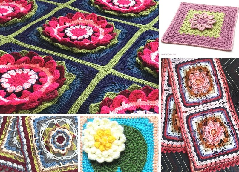 Beautiful Water Lily Squares Free Crochet Pattern