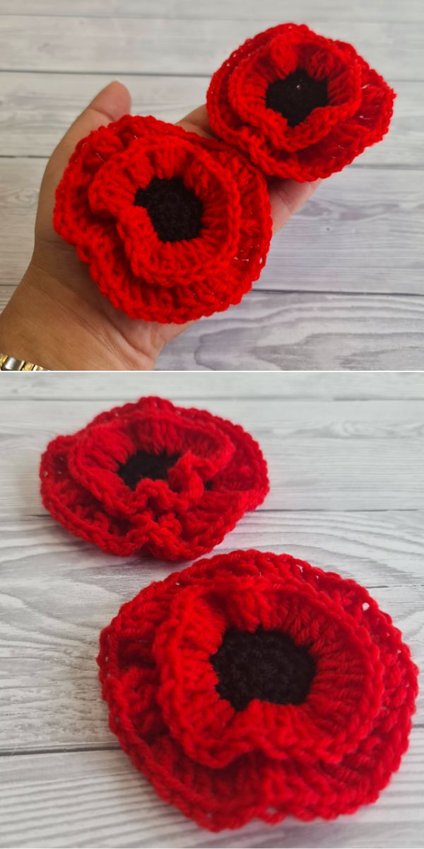 Poppy Flower Applique free crochet pattern