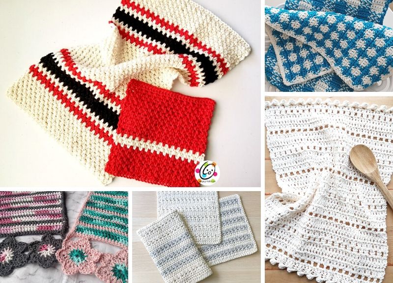 Colorful Kitchen Towels for Summer with Free Crochet Patterns