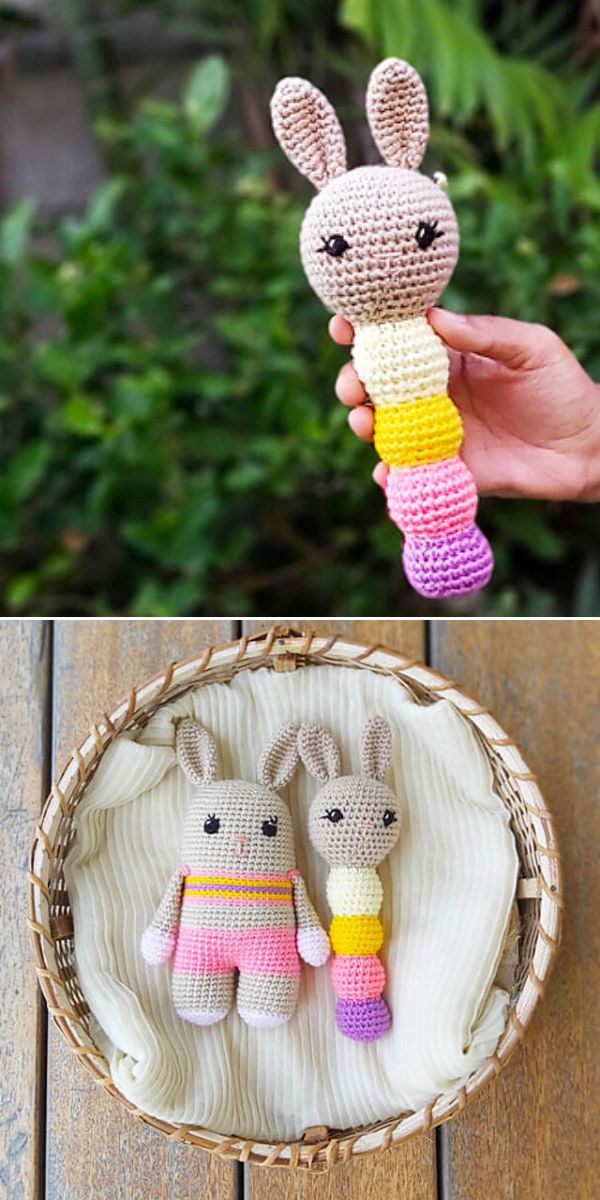 free bunny baby rattle crochet pattern