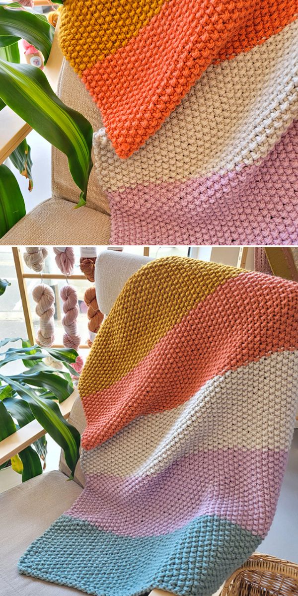 colorblock knitted blanket free pattern
