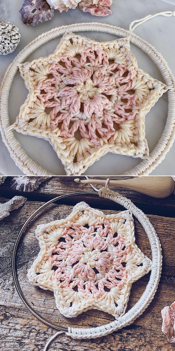pastel color crochet mandala made with a thick yarn