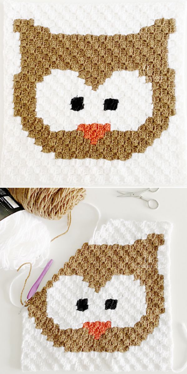 c2c owl block free crochet pattern