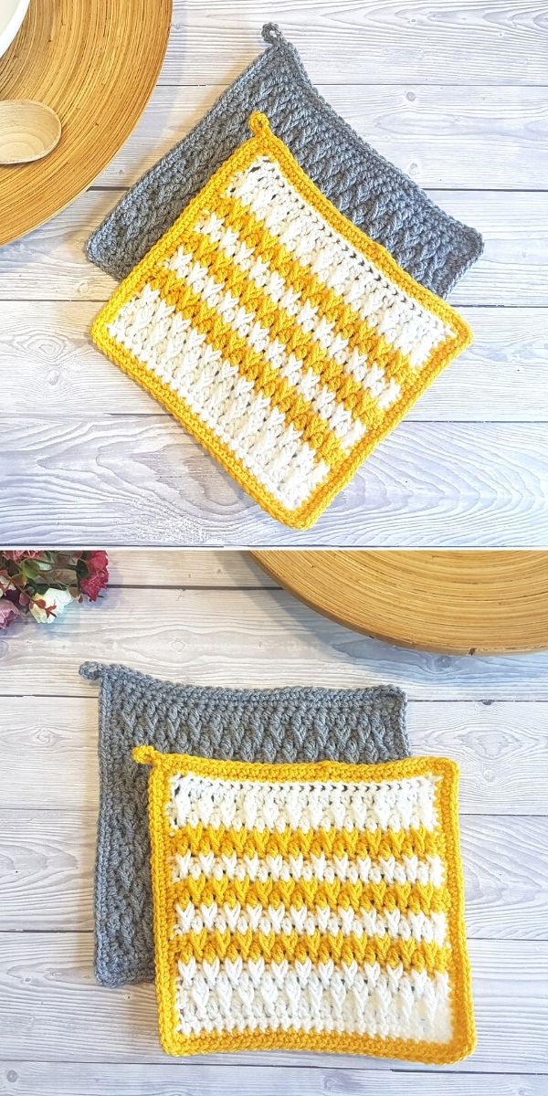 PATTERN for Tunisian Crochet Pot Holder Dishcloth in Ocean Stitch