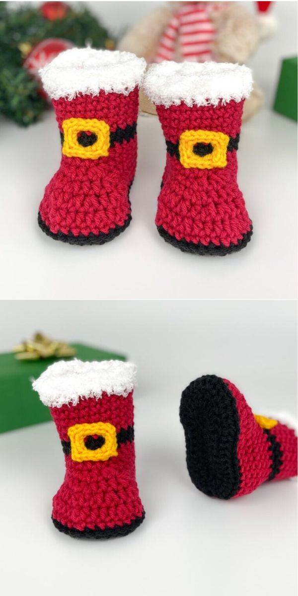 crochet baby christmas booties pattern