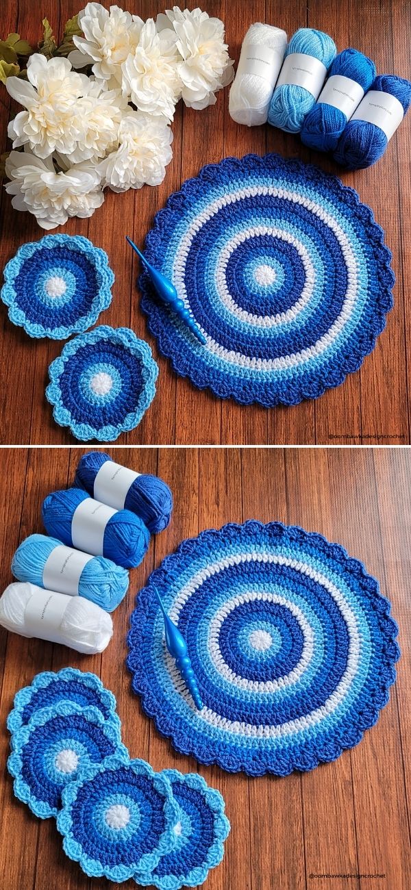 Winter Blues Table Mat and Coaster Set