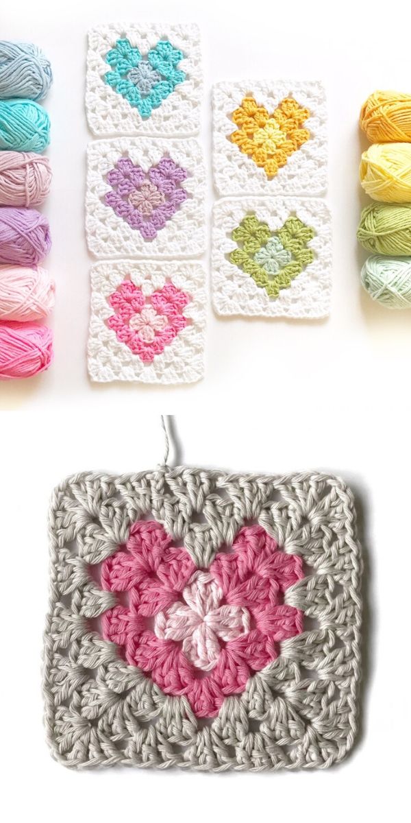 granny square heart block free crochet pattern