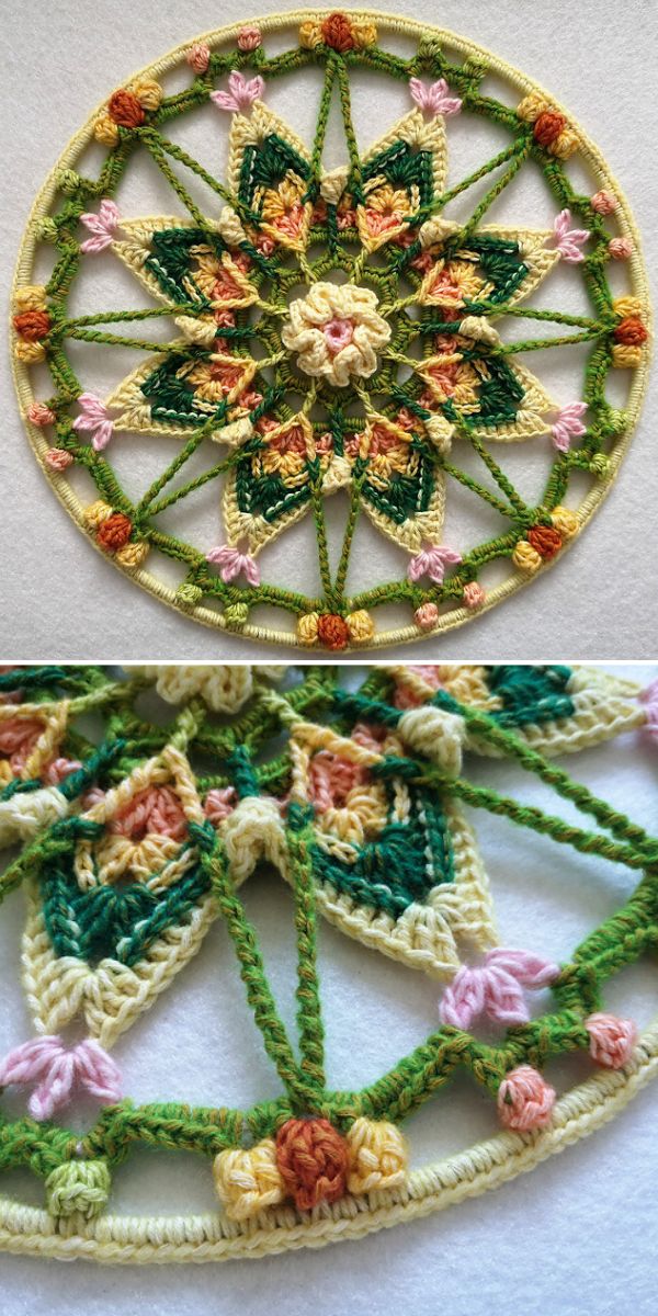 spring vibes crochet mandala in yellow green and orange colors