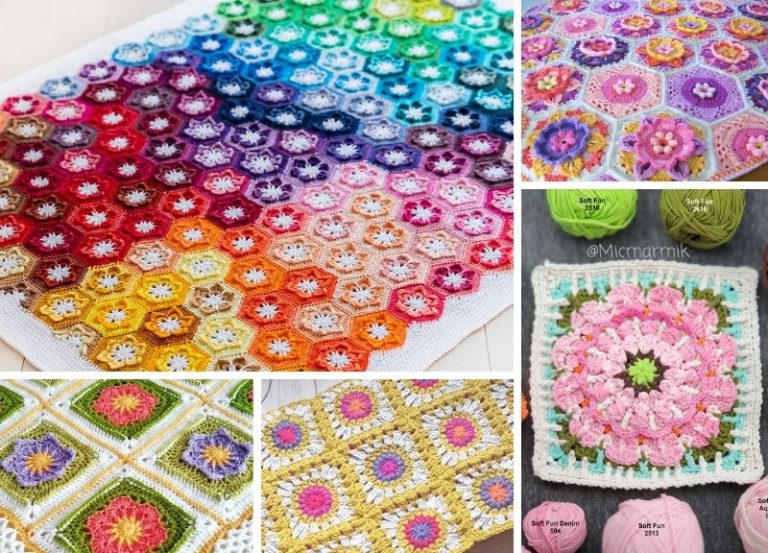 28 Meadow of Flowers Crochet Blankets