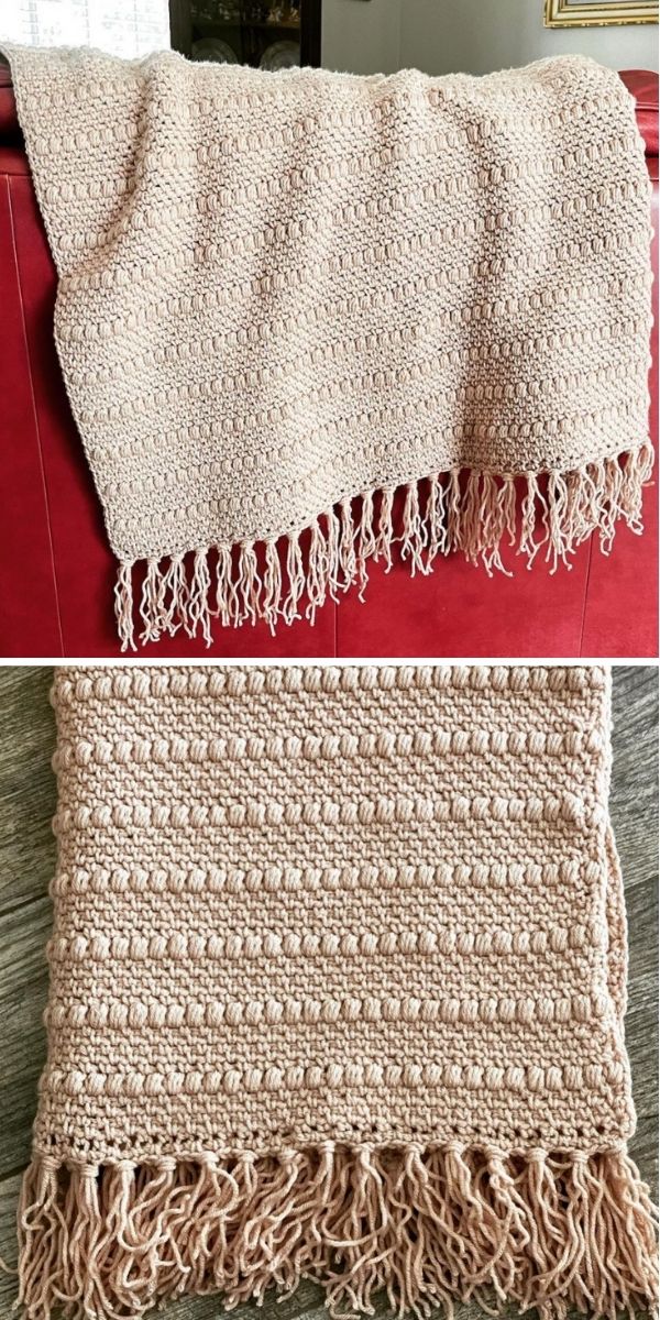 Crochet Boho Puff Stripes Blanket