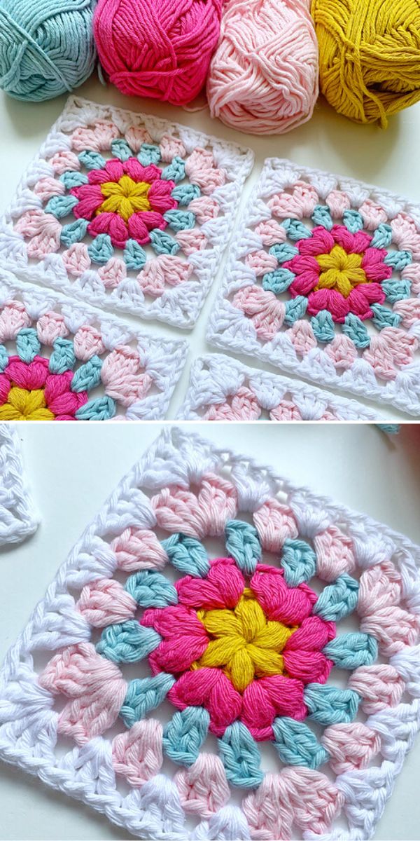 floral granny square free crochet pattern