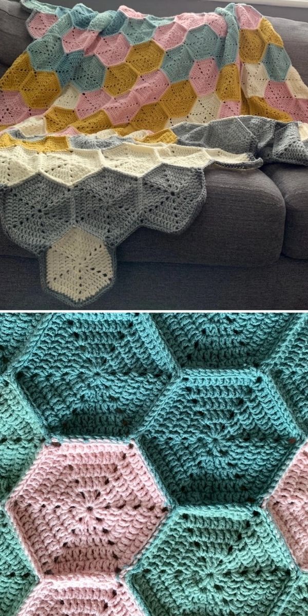 Basic Solid Hexagon Crochet Blanket