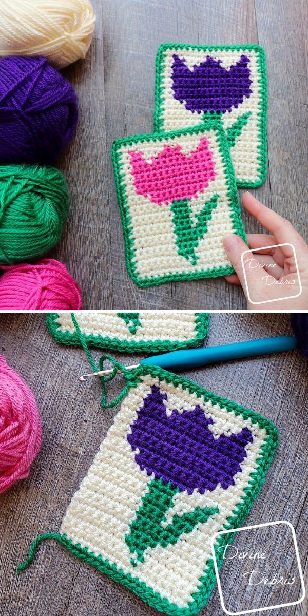 Cute Tulip Coasters Free Crochet Pattern