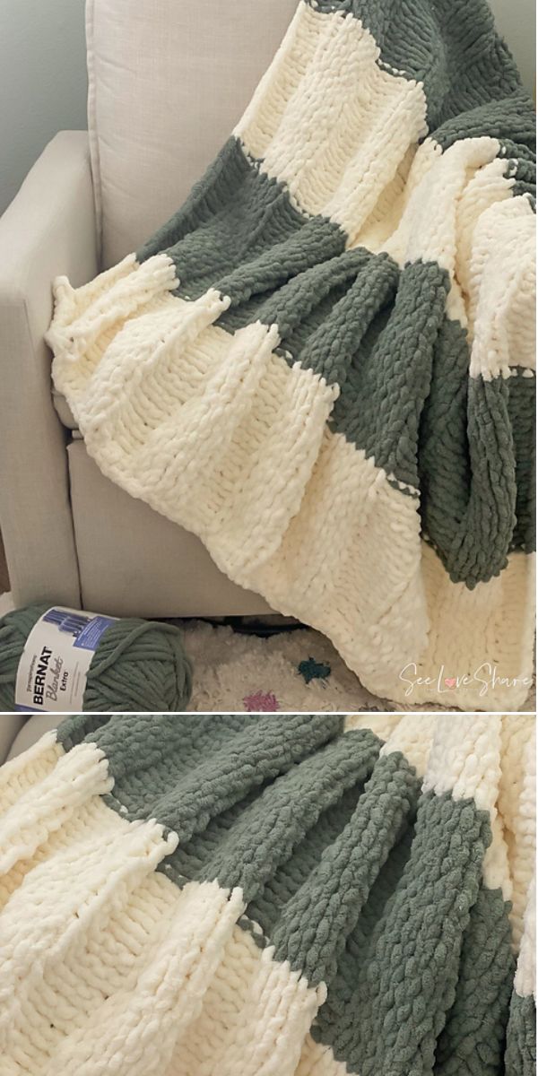 Bernat Plush Big Cozy Rib Table Knit Blanket Pattern