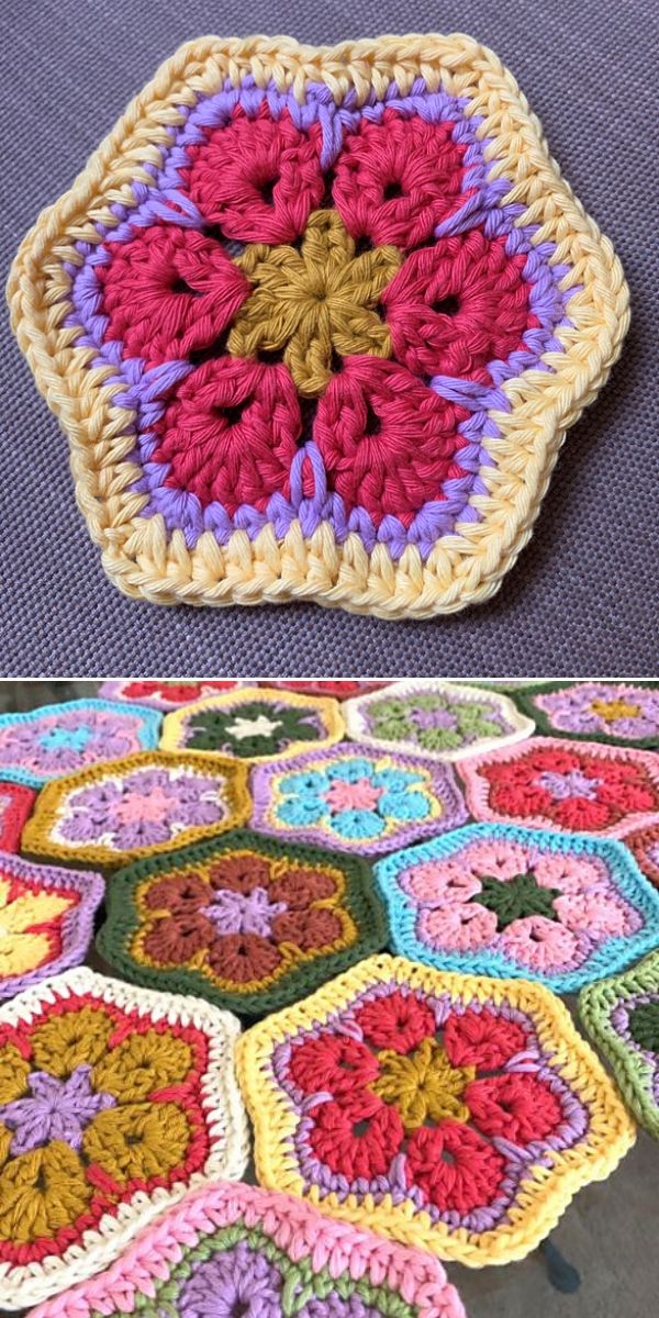 flower hexagon free crochet pattern