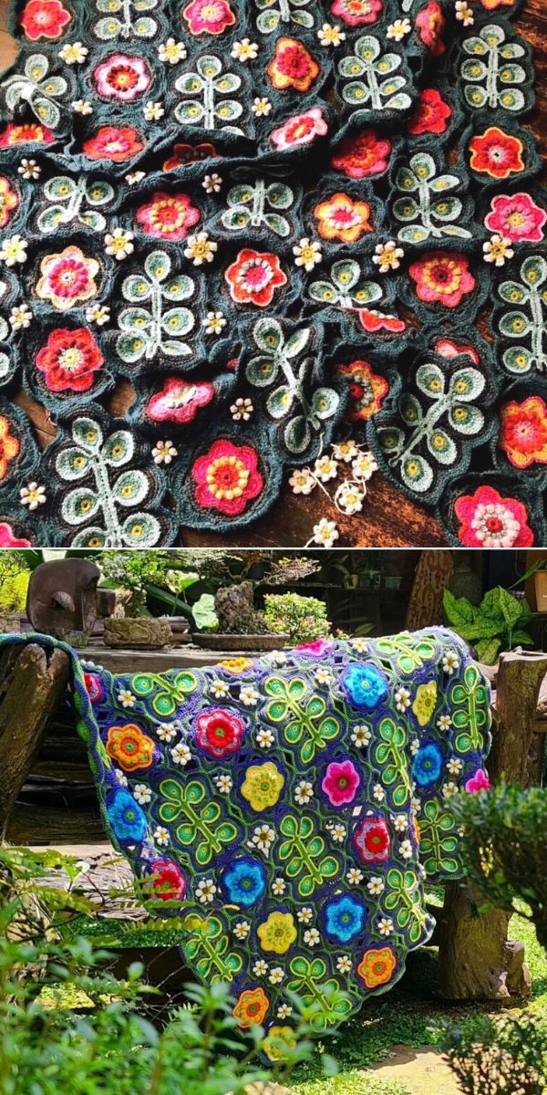 free crochet floral blanket pattern