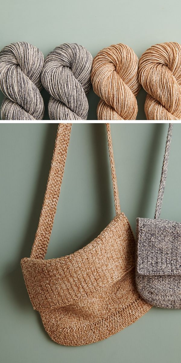 knitted crossbody bag in brown and grey