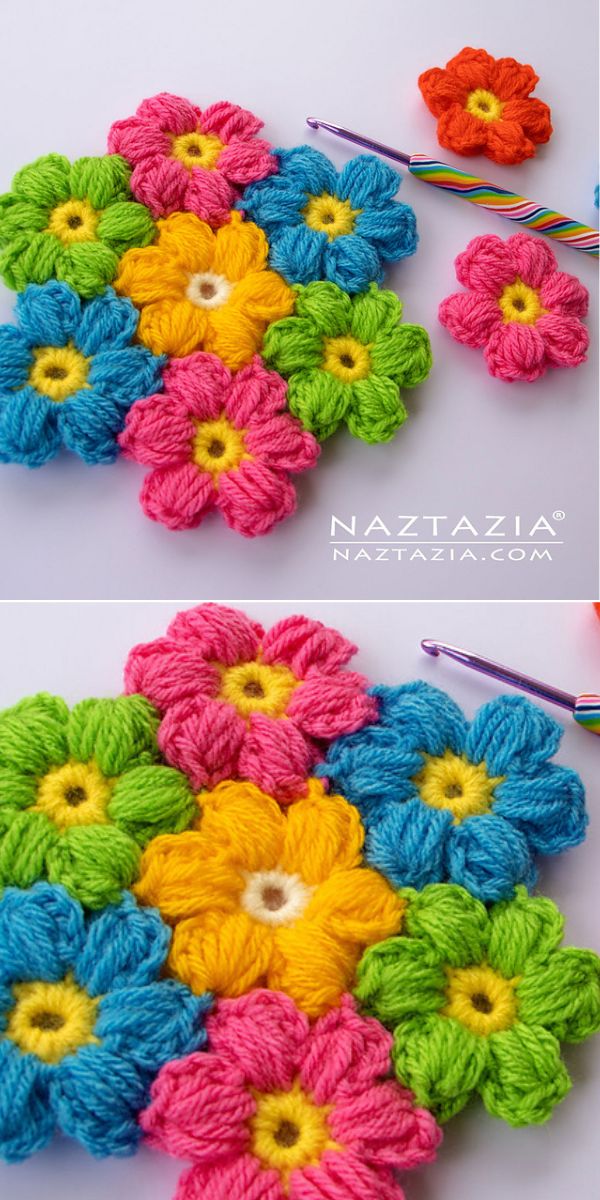 free crochet puff flower pattern