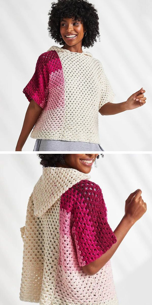 hooded granny tee free crochet pattern