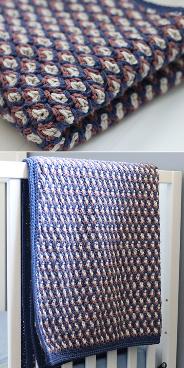 V-stitch baby blanket free crochet pattern