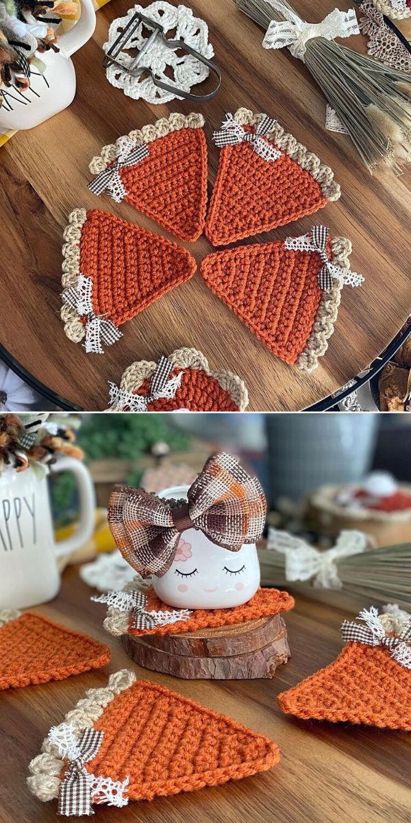 free crochet pumpkin coaster pattern
