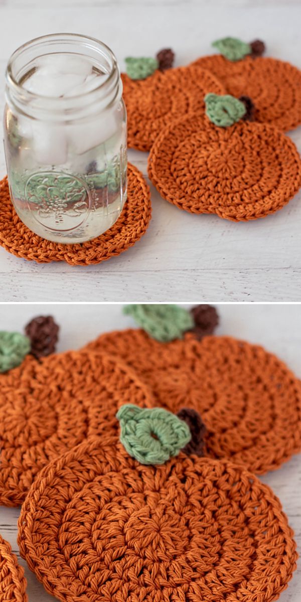 pumpkin crochet coaster free pattern