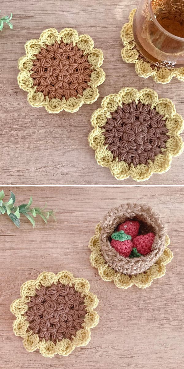 sunflower crochet coaster free pattern