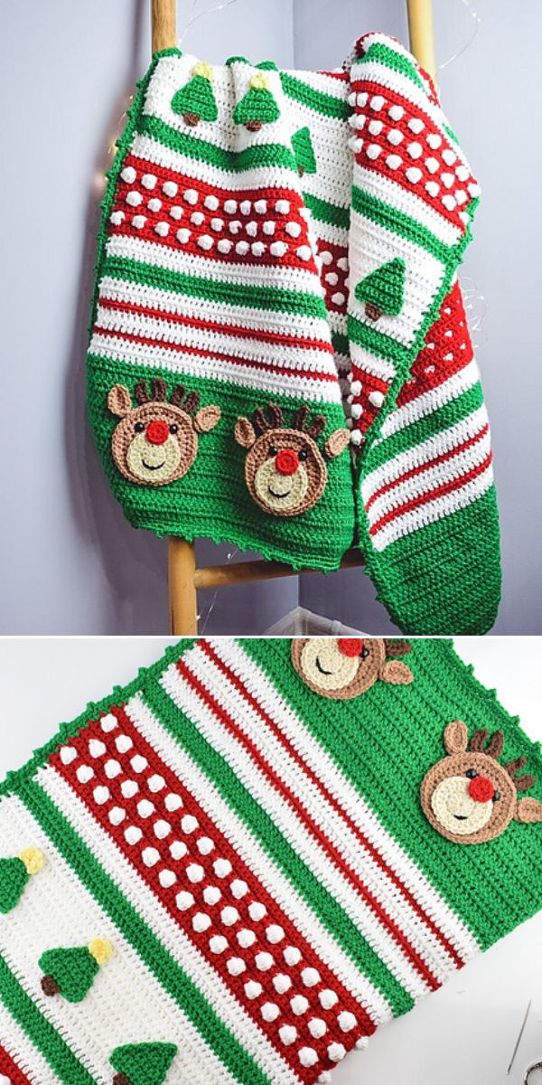 free crochet reindeer blanket pattern