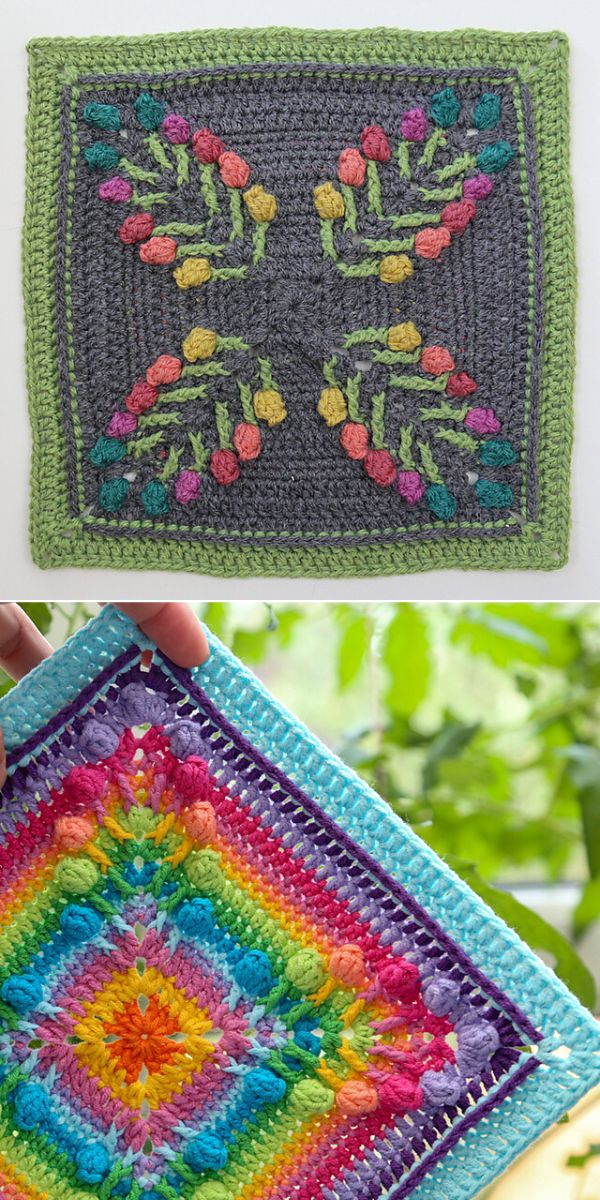 free crochet floral square pattern