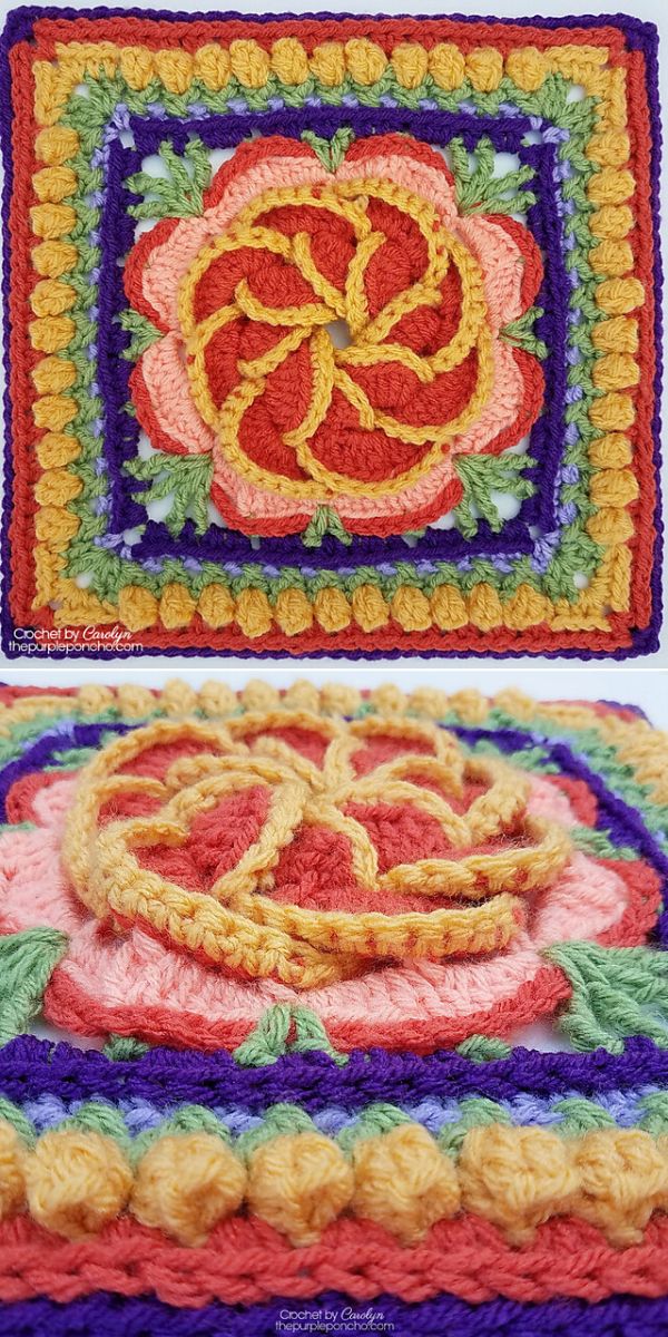 free crochet flower square pattern