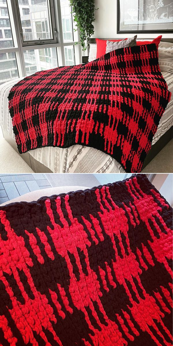 free crochet plaid blanket pattern
