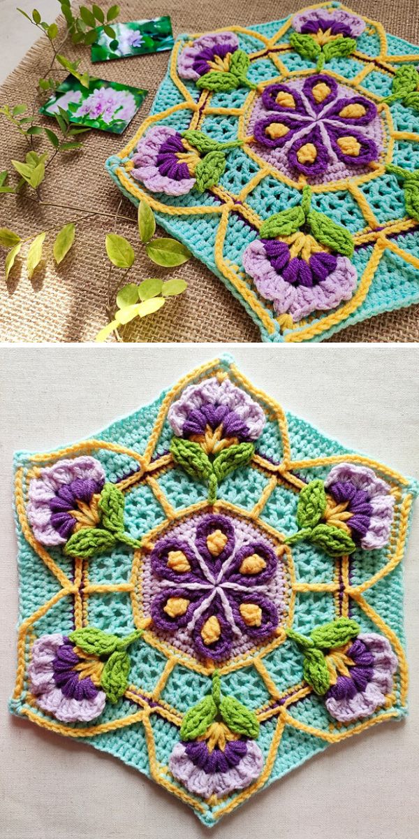 free crochet flower hexagon pattern