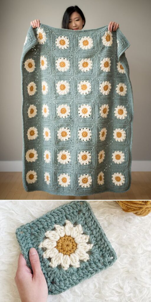 daisy granny square blanket free crochet pattern