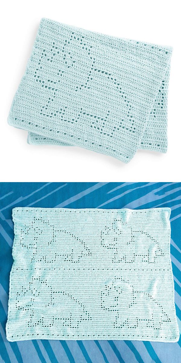 Filet Crochet Dinosaur baby blanket free pattern