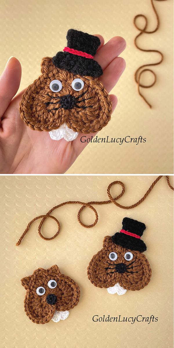 free crochet Groundhog applique pattern