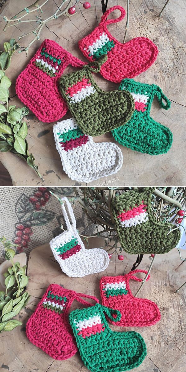free Christmas sock ornament crochet pattern