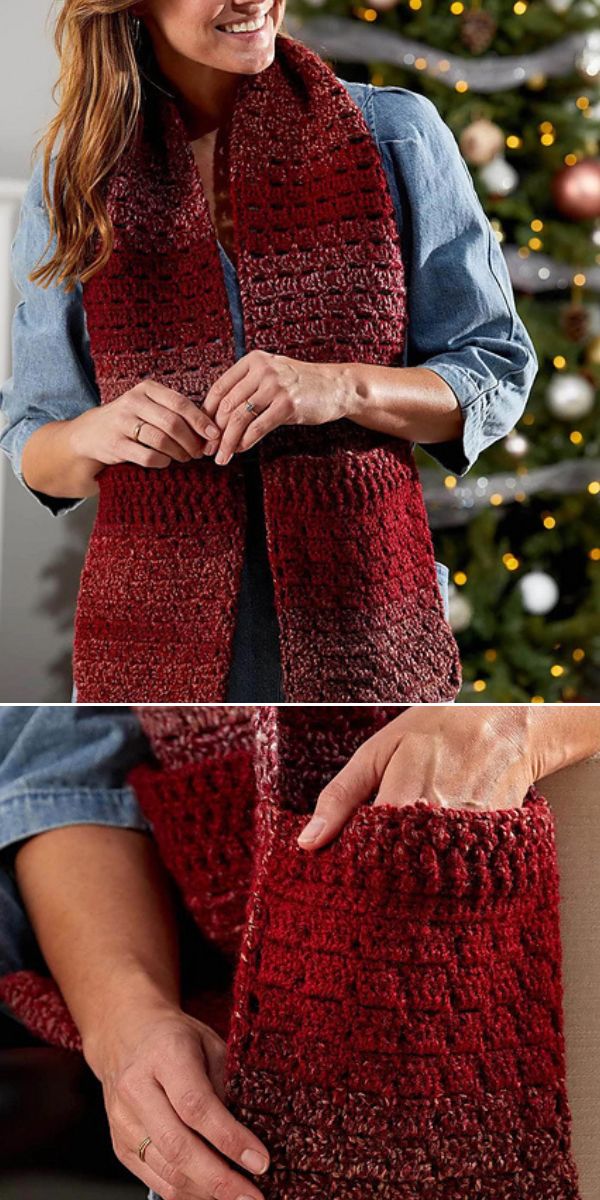 free crochet pocket scarf pattern