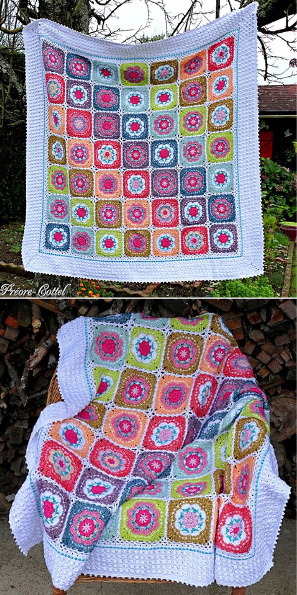 flower square blanket free crochet pattern