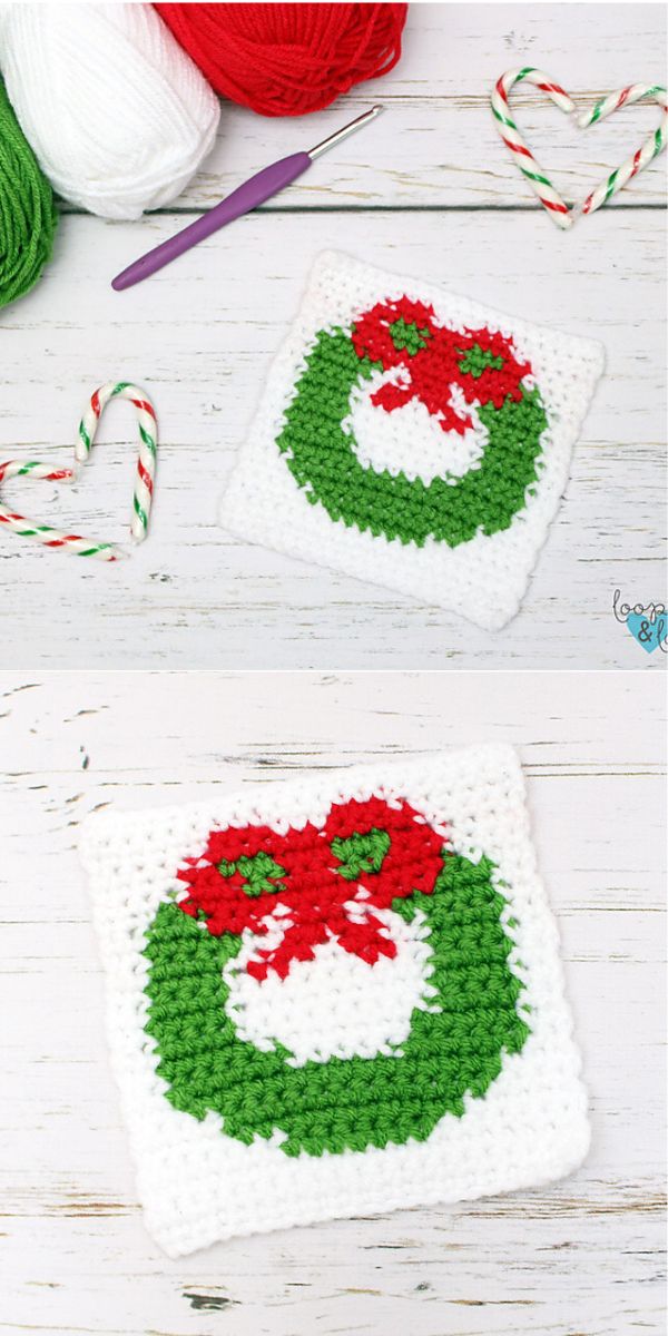 Wreath tapestry square free crochet pattern