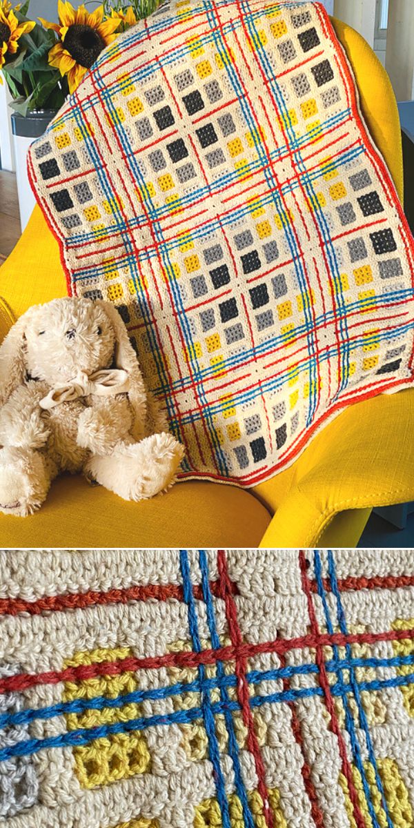 free crochet plaid baby blanket pattern